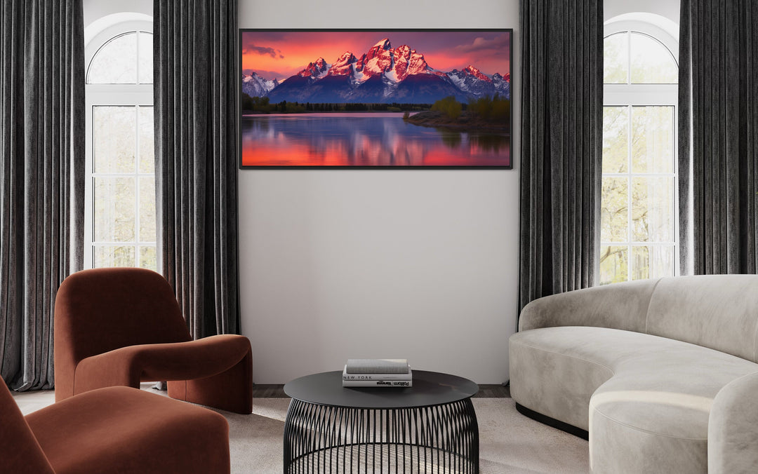 Grand Teton Rocky Mountains Landscape Wall Art in modern living room