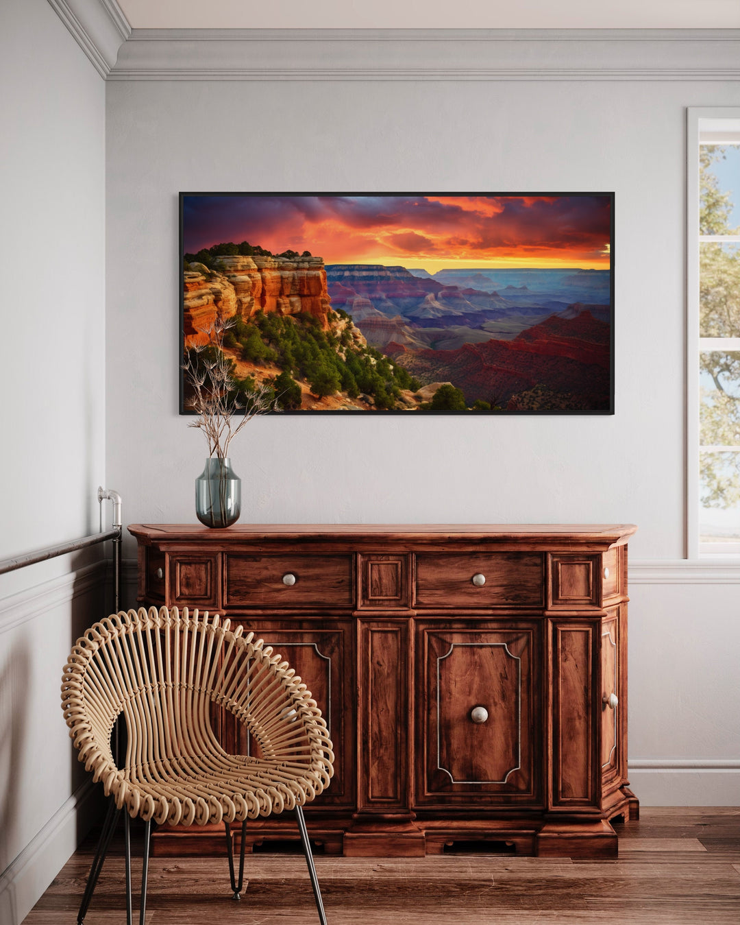 Grand Canyon Sunset Photo Framed Canvas Wall Art in bedroom