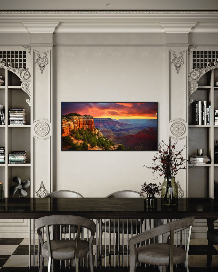 Grand Canyon Sunset Photo Framed Canvas Wall Art in dining room