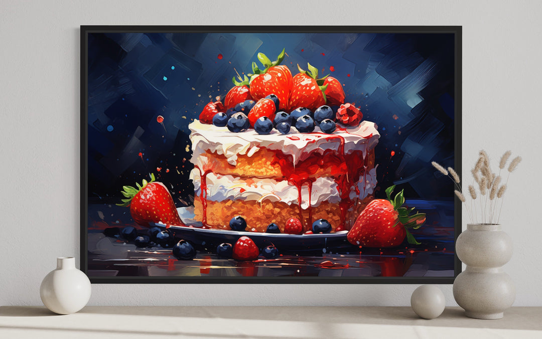 Strawberry Cake Framed Canvas Wall Art close up