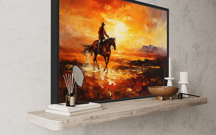 Cowboy Riding A Horse In The Desert Southwestern Wall Art side view