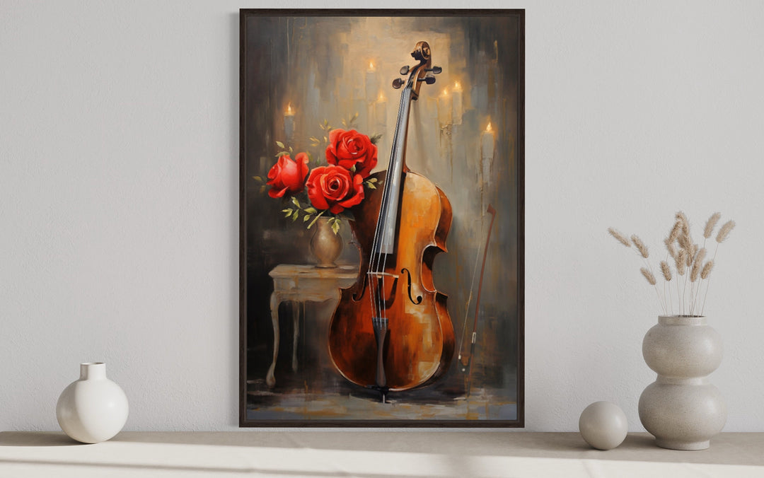 Cello Painting Classical Music Framed Canvas Wall Art close up