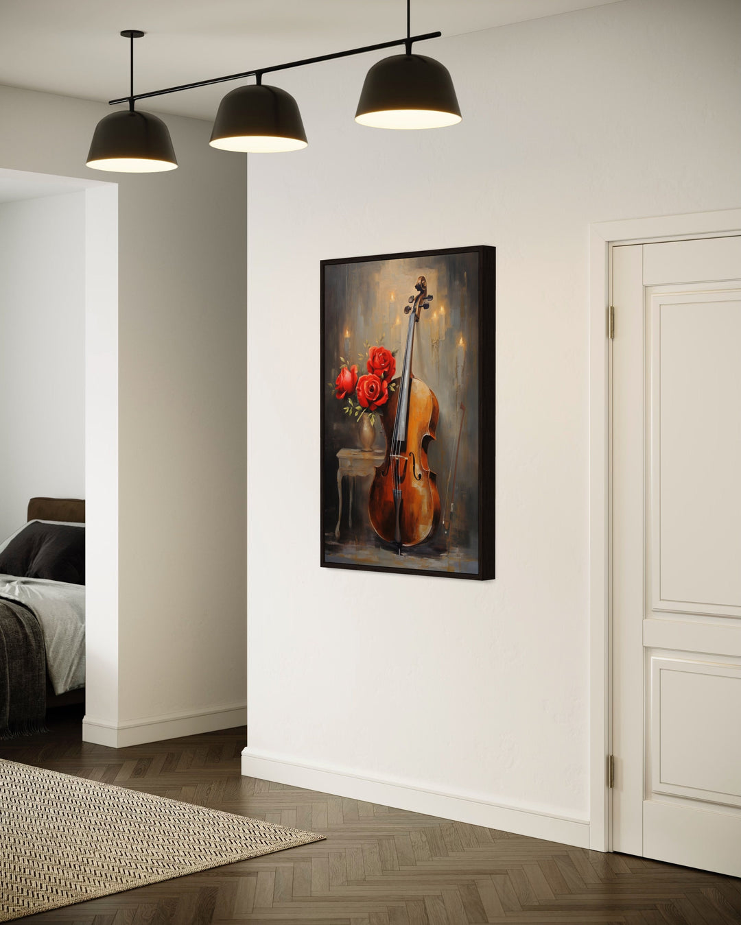 Cello Painting Classical Music Framed Canvas Wall Art in living room