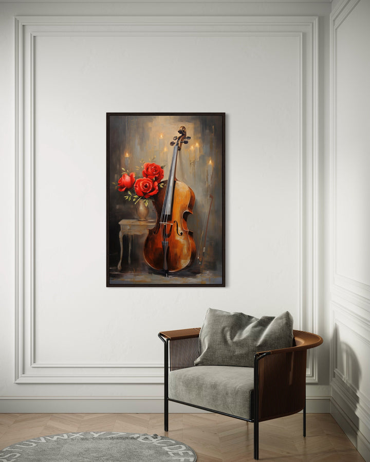 Cello Painting Classical Music Framed Canvas Wall Art on big wall