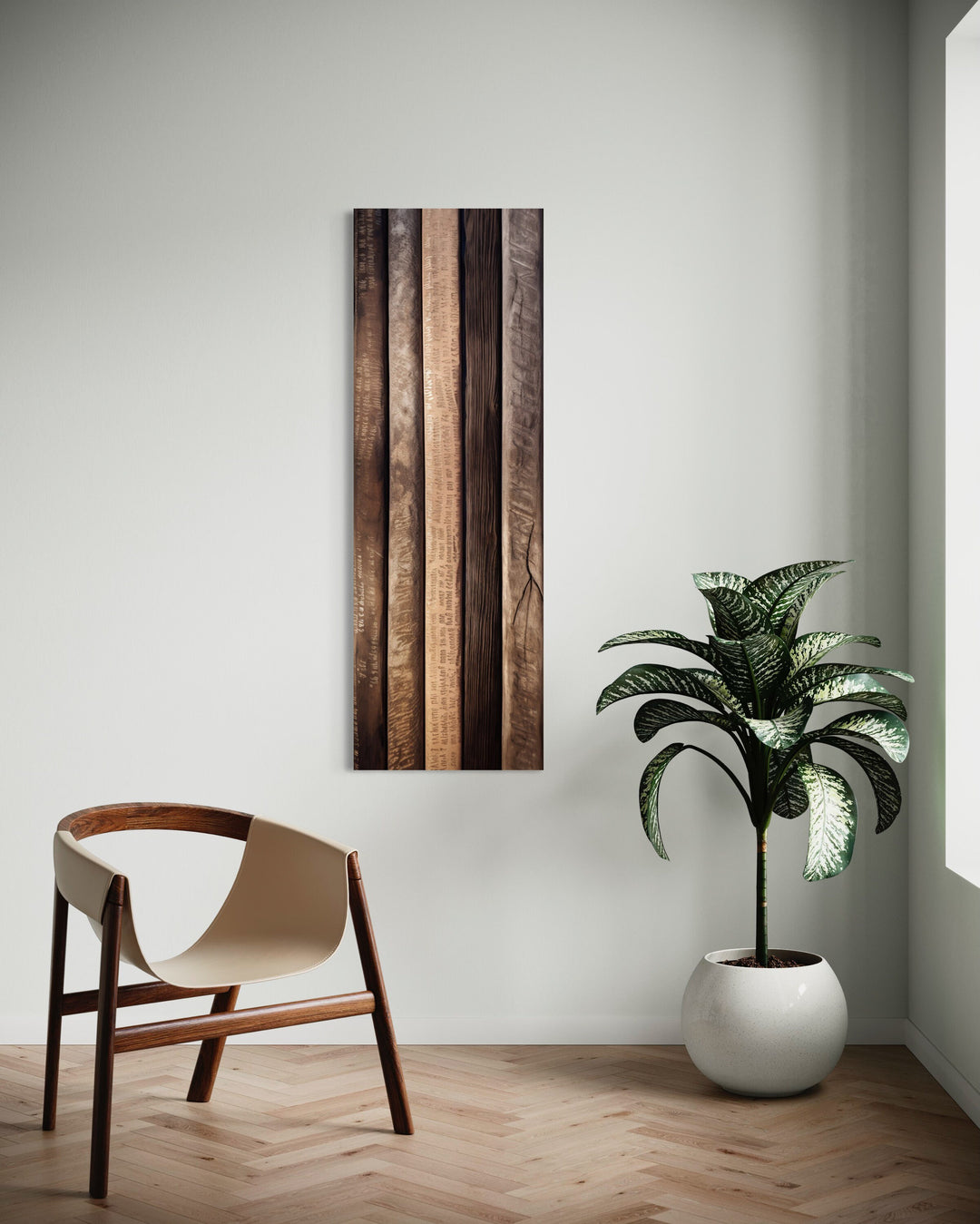 Long Narrow Wood Planks Vertical Rustic Wall Decor in modern home