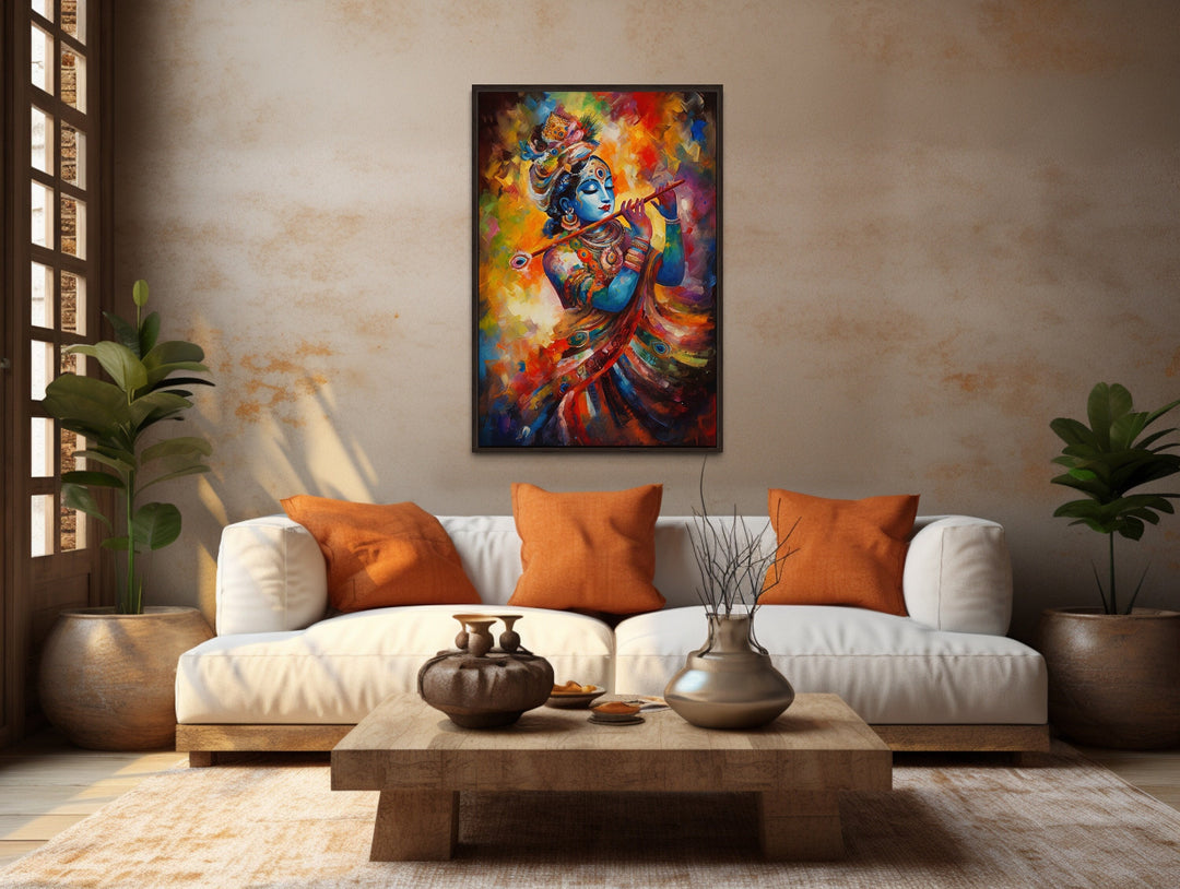 Lord Krishna Colorful Painting Indian Wall Art 'Celestial Rhapsody' in indian room