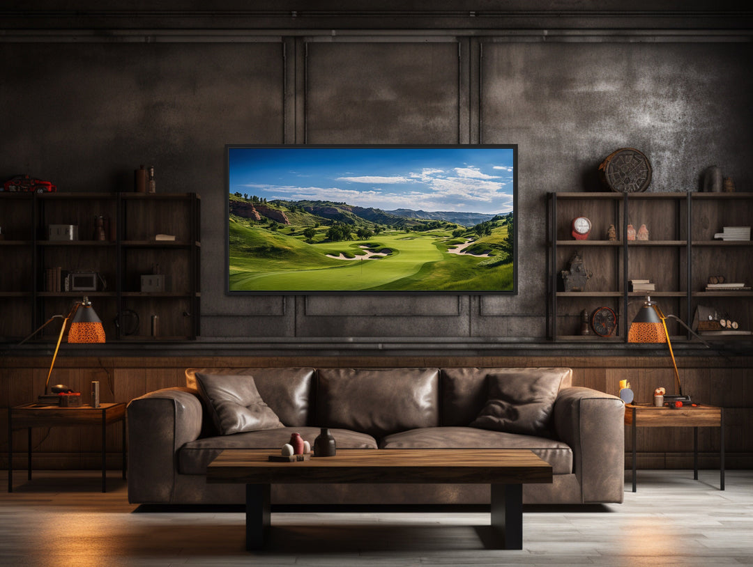 Golf Course Painting Extra Large Framed Canvas Wall Art in man cave