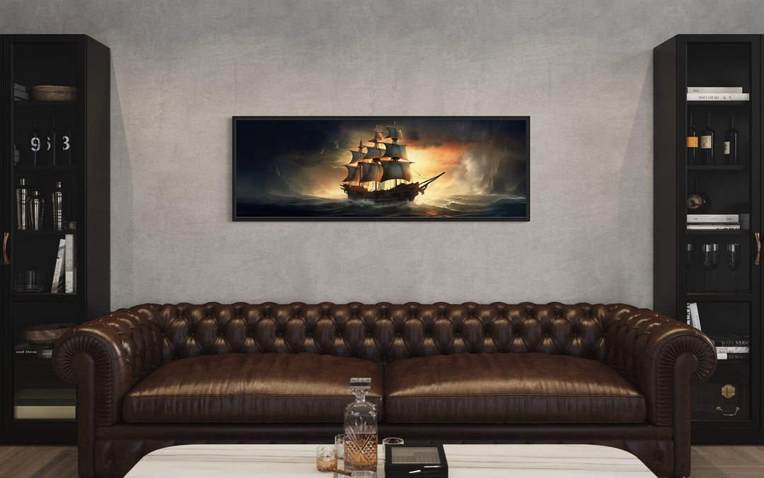Panoramic Pirate Ship In Ocean Nautical Canvas Wall Art