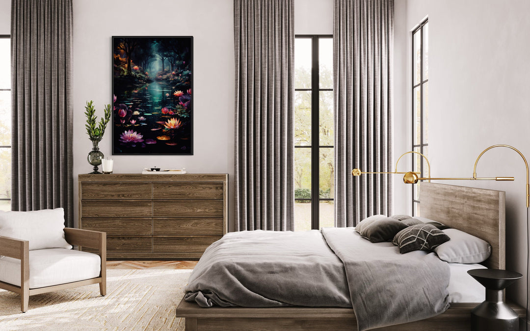 Enchanted Forest With Mystical Framed Canvas Wall Art in bedroom