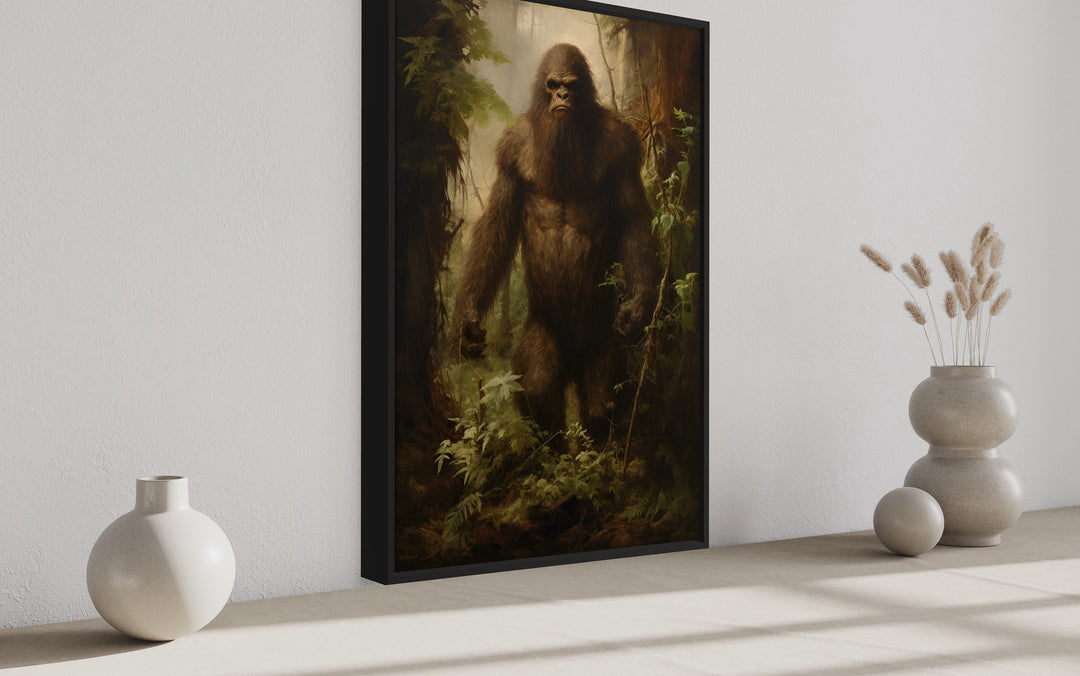 Bigfoot In The Forest Framed Canvas Wall Art side view