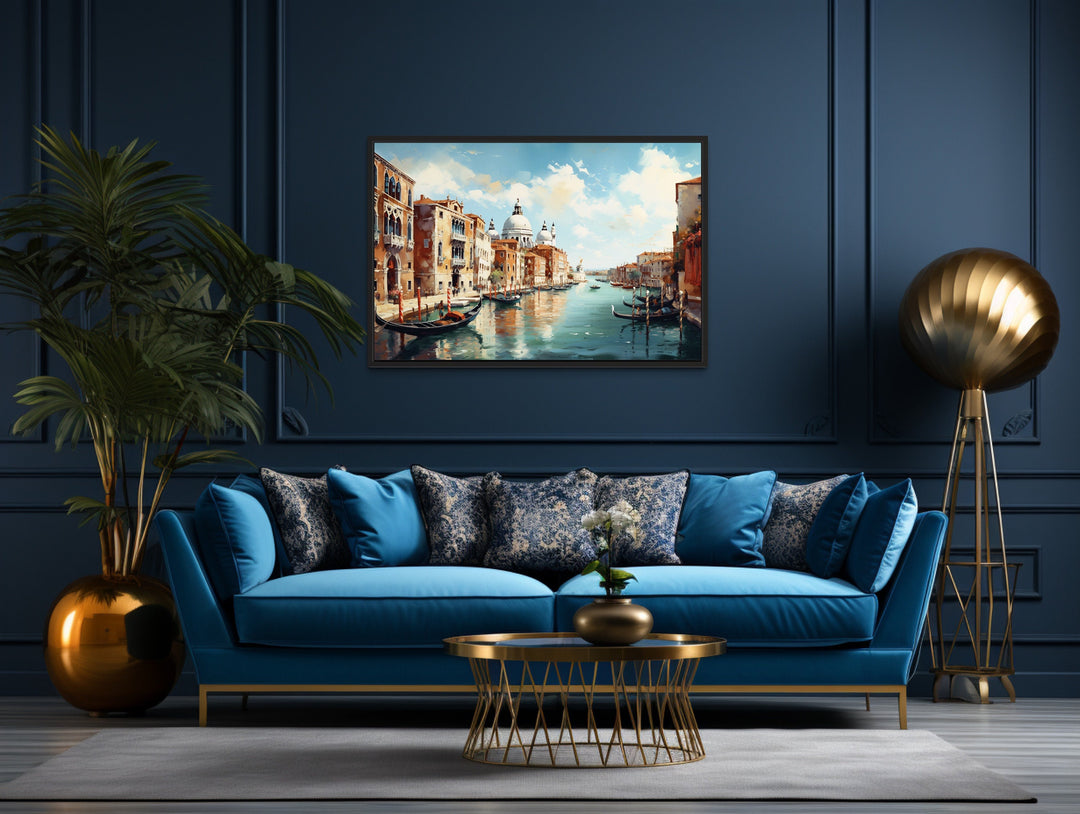 Venice Italy Grand Canal Framed Canvas Wall Art in living room