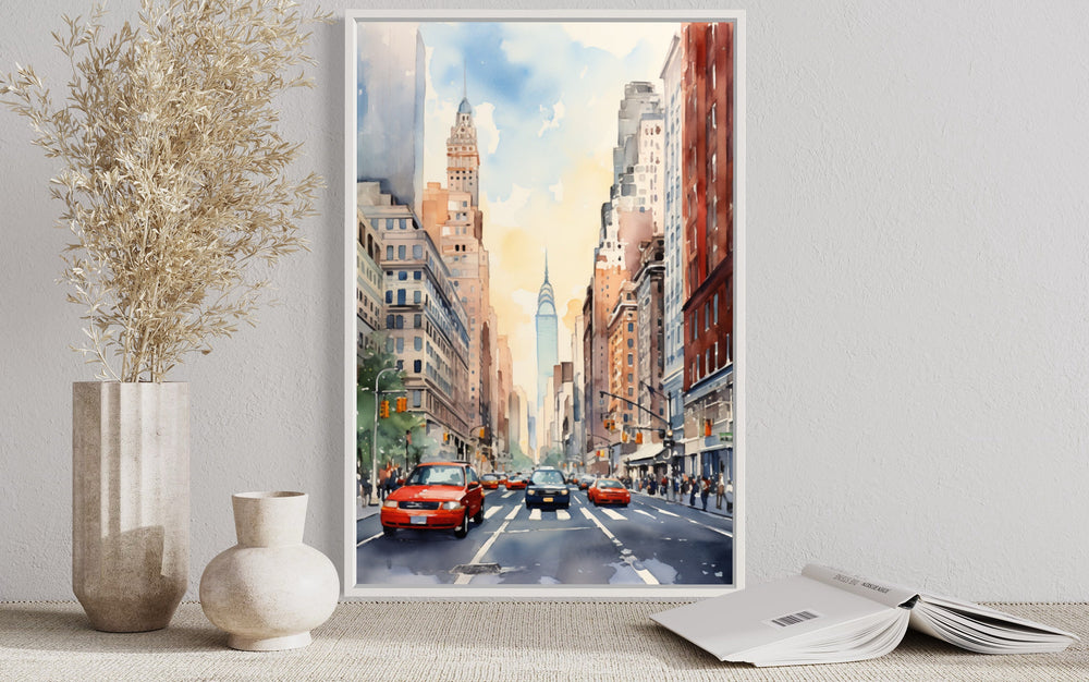 New York City Manhattan Vintage Watercolor Travel Poster close up