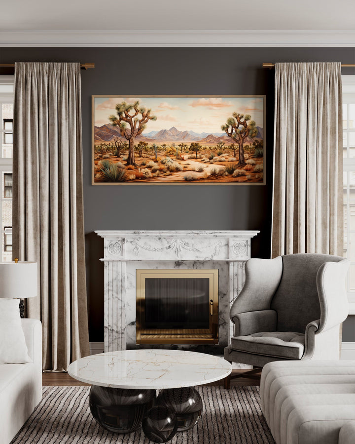 Joshua Trees Forest Framed Canvas Wall Art above fireplace