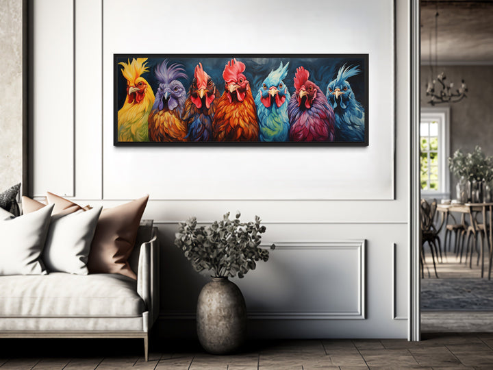 Colorful Roosters And Chickens Horizontal Farmhouse Wall Art