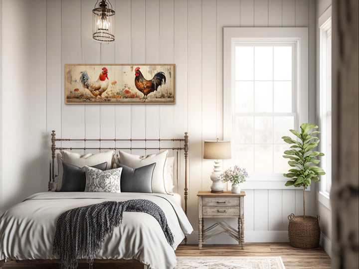 Roosters Wall Art Rustic Farmhouse Kitchen Horizontal Wall Art