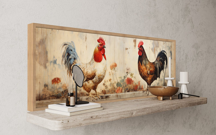 Roosters Wall Art Rustic Farmhouse Horizontal Wall Art side view