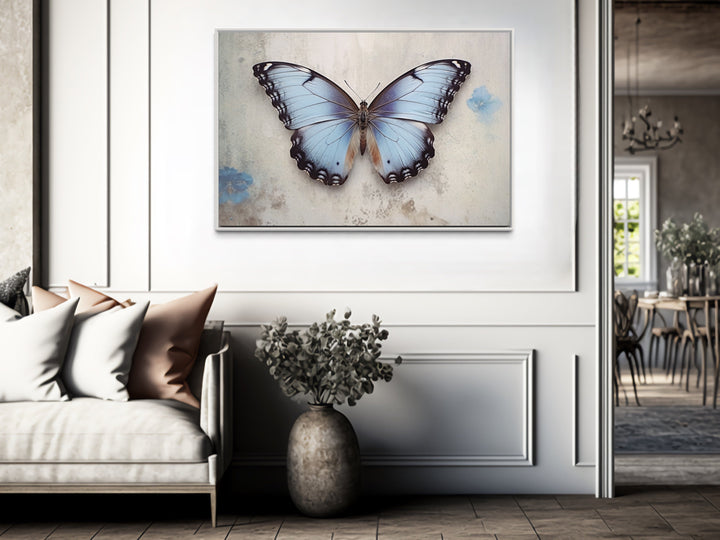 Blue Butterfly Rustic Framed Canvas Wall Art