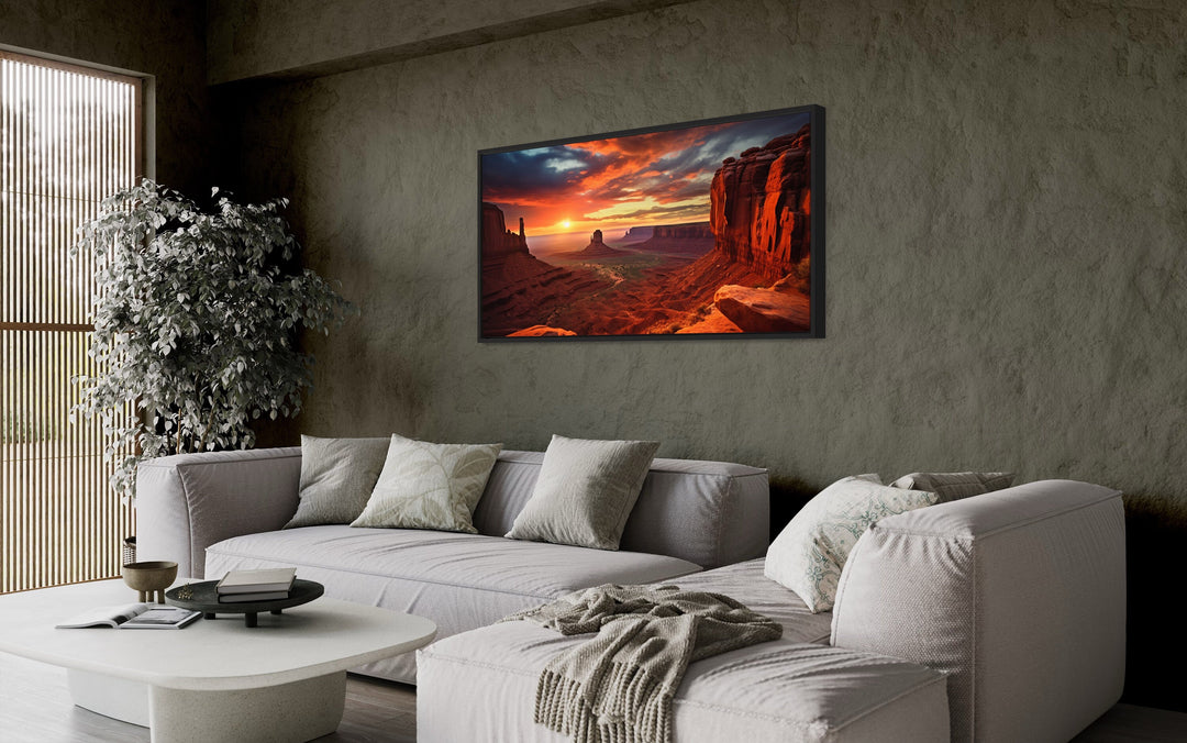 Monument Valley Sunset Photo Style Framed Canvas Wall Art in living room