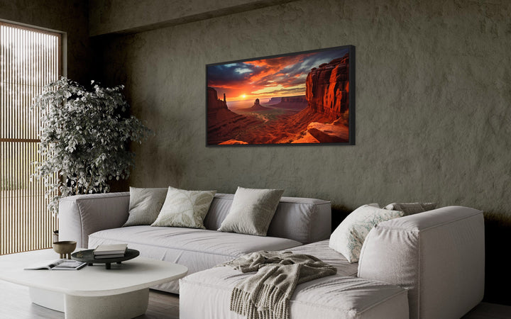 Monument Valley Sunset Photo Style Framed Canvas Wall Art in living room