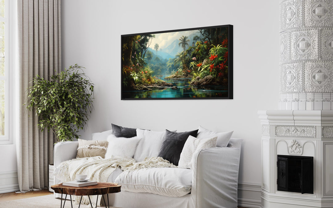 Tropical Rain Forest Framed Canvas Wall Art in living room