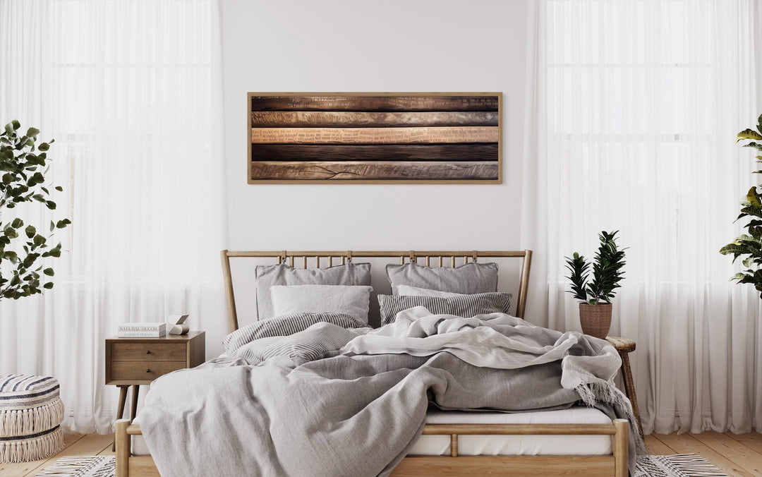 Wood Planks Painting Rustic Horizontal Framed Canvas Wall Art above bed