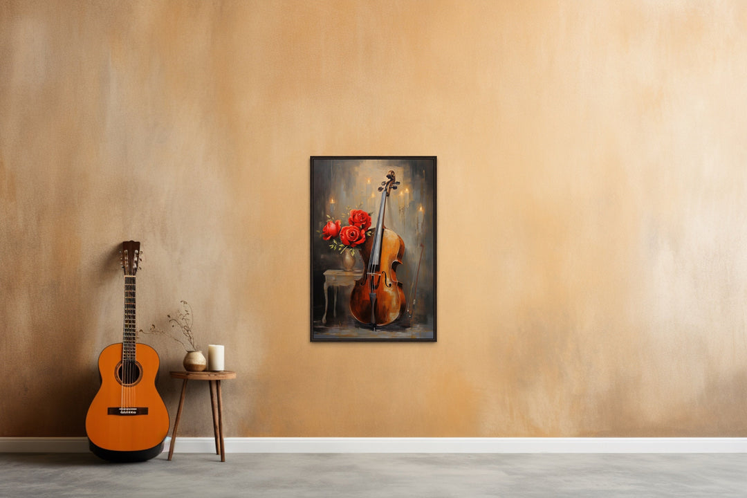 Cello Painting Classical Music Framed Canvas Wall Art in music room