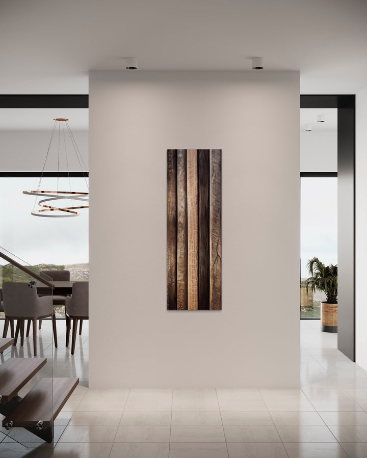 Long Narrow Wood Planks Vertical Rustic Wall Decor on the wall