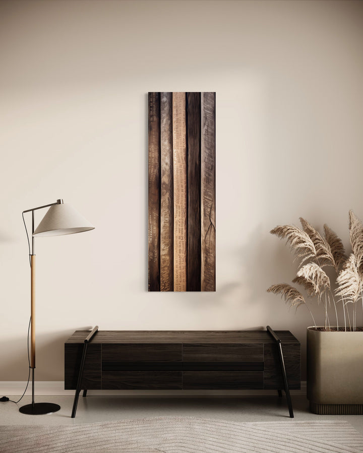 Long Narrow Wood Planks Vertical Rustic Framed Canvas Wall Art