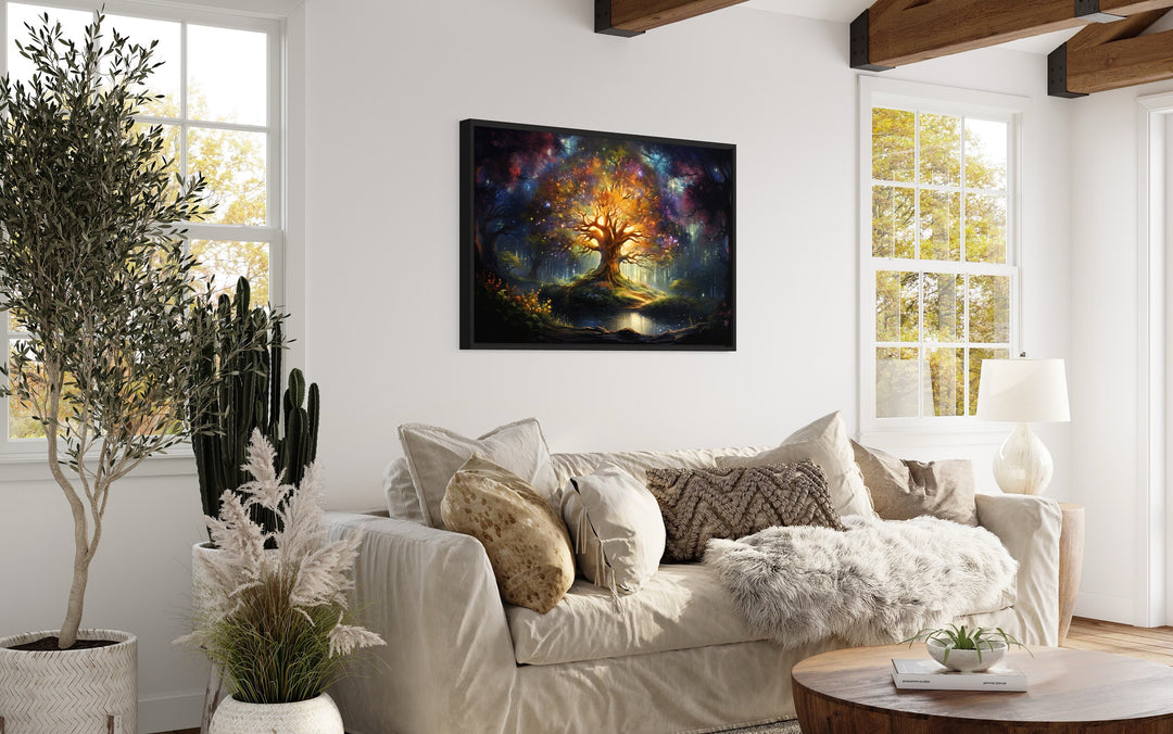 Tree of Knowledge Wall Art above beige couch