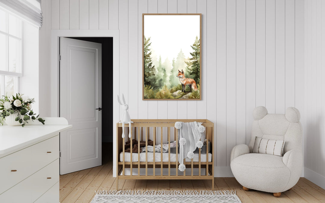 Fox In The Forest Watercolor Framed Canvas Wall Art in nursery