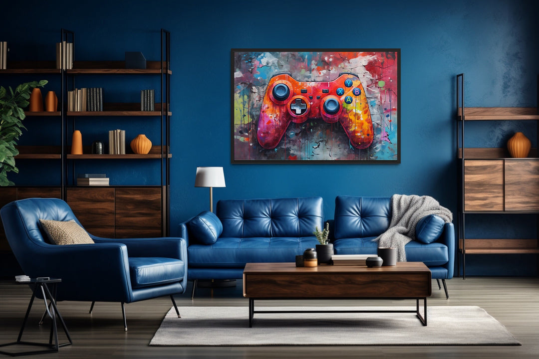 Graffiti Painting Of Game Controller Framed Canvas Wall Art