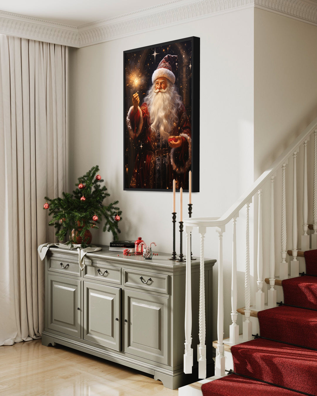 Santa Lighting Sparklers Christmas Framed Canvas Wall Art side view