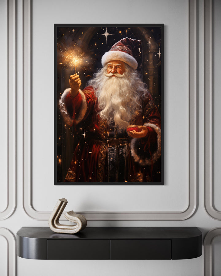 Santa Lighting Sparklers Christmas Framed Canvas Wall Art