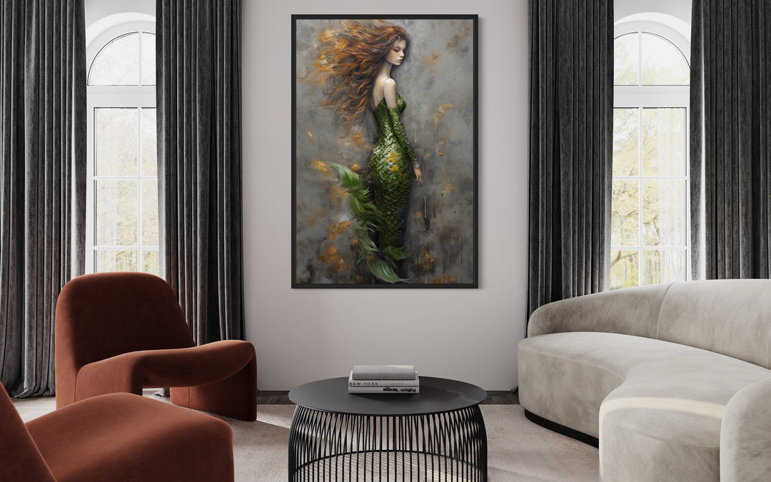 Beautiful Green Mermaid Framed Canvas Wall Art