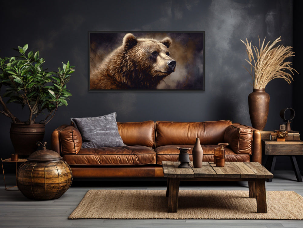 Grizzly Bear Cabin Decor Framed Canvas Wall Art