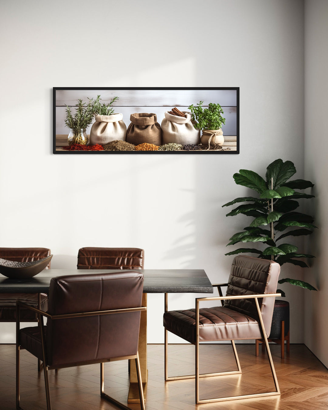 Spices And Herbs Long Horizontal Wall art in dining room