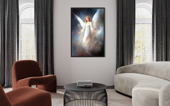 Beautiful White Angel in Heaven Canvas Wall Art in living room