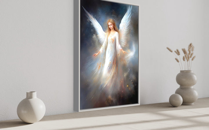 Beautiful White Angel in Heaven Canvas Wall Art side view