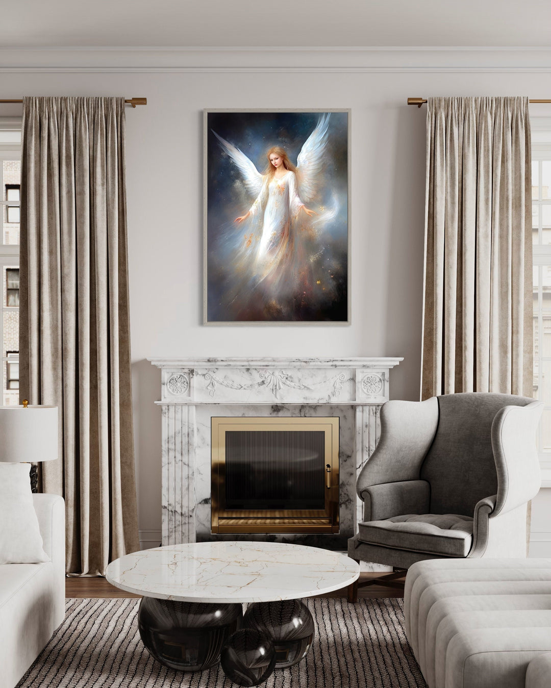 Beautiful White Angel in Heaven Canvas Wall Art