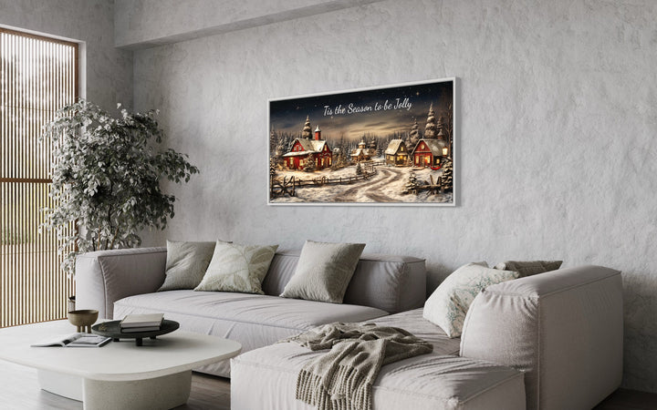 Farm Covered In Snow Christmas Eve Wall Art Tis The Season To Be Jolly in living room