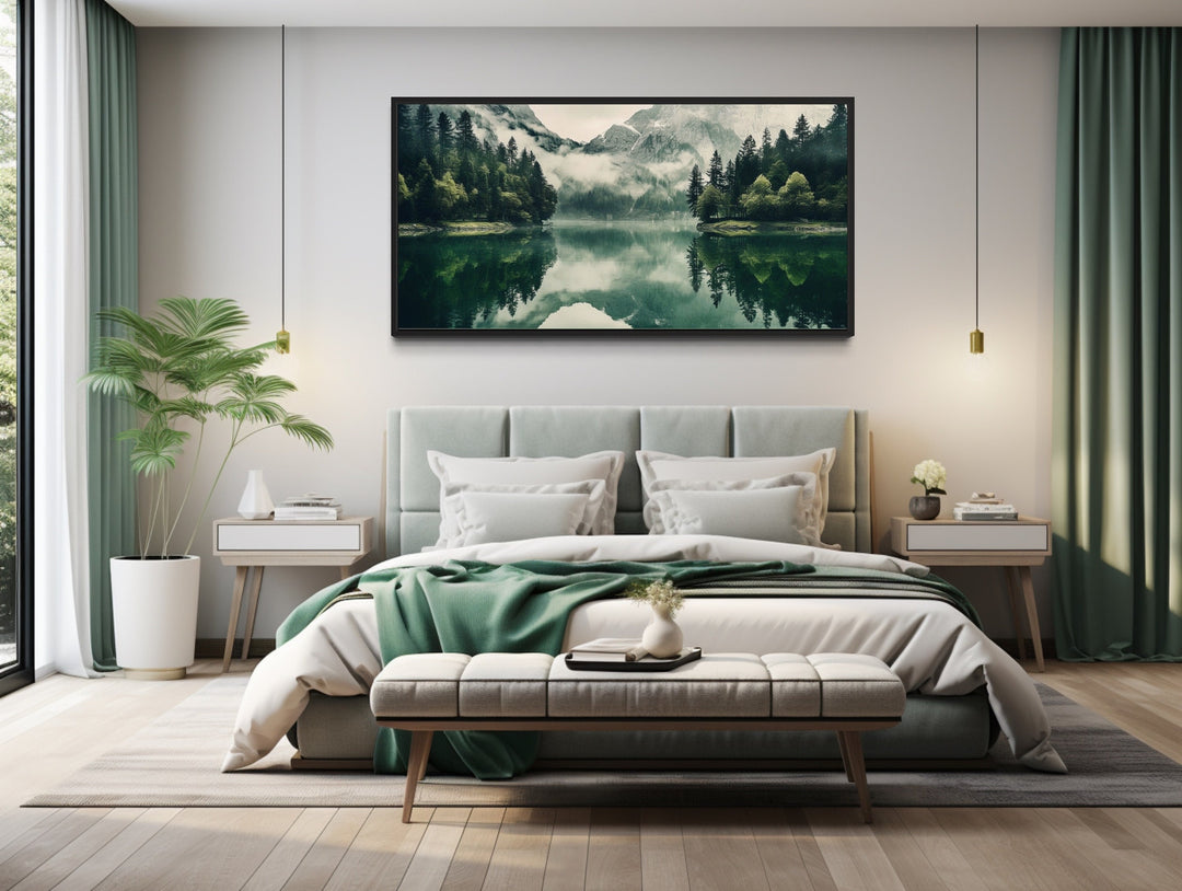 Mirror Lake And Mountains Emerald Green Nature Canvas Wall Art