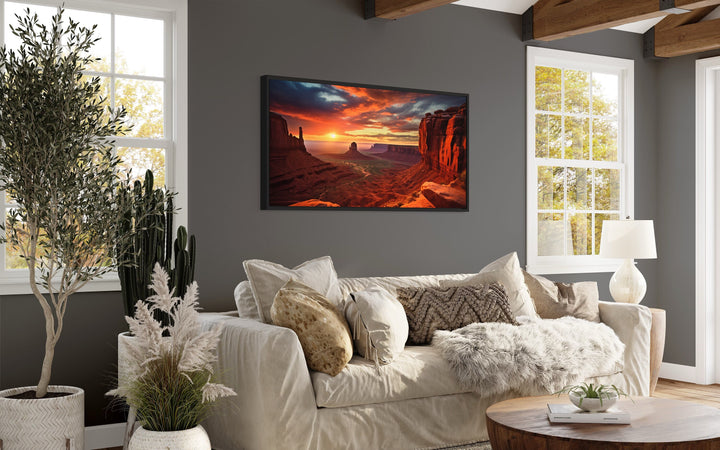 Monument Valley Sunset Photo Style Framed Canvas Wall Art side view