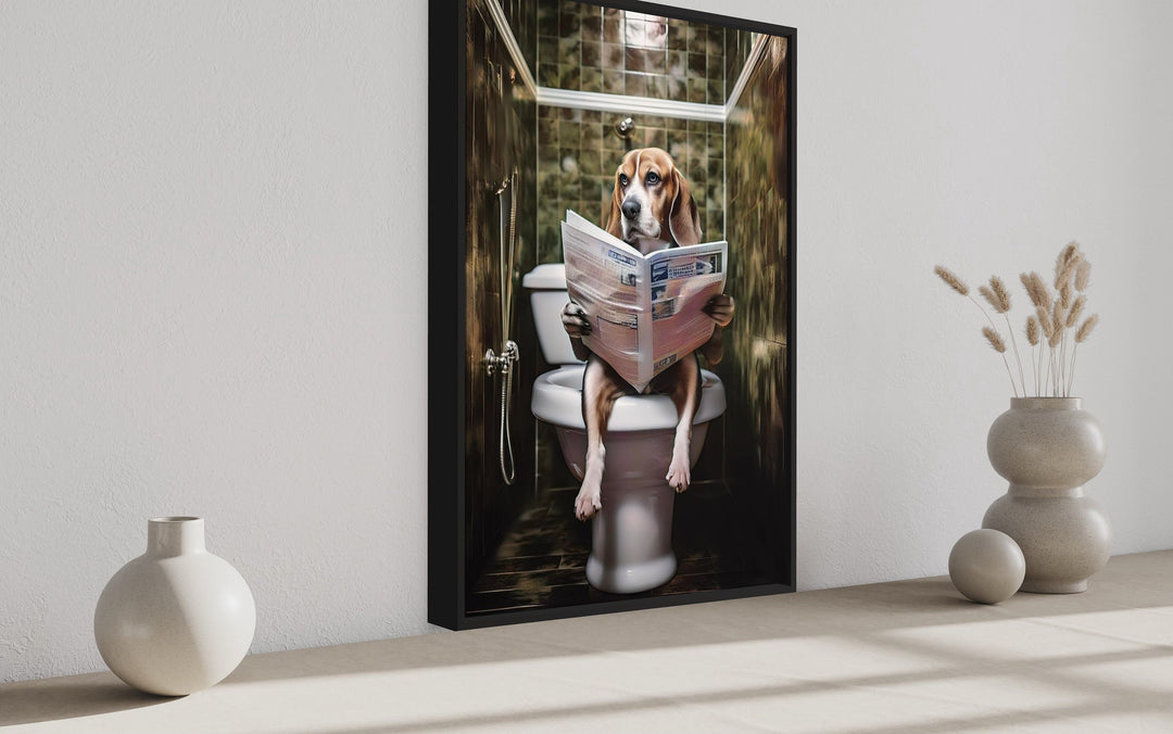 Beagle On The Toilet Reading Newspaper Wall Art close up