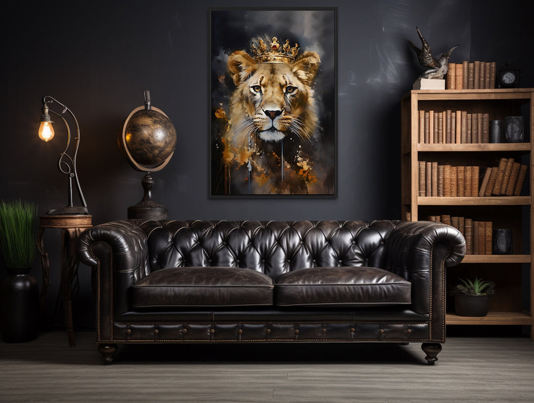 Black Gold Lioness Queen With Crown Wall Art