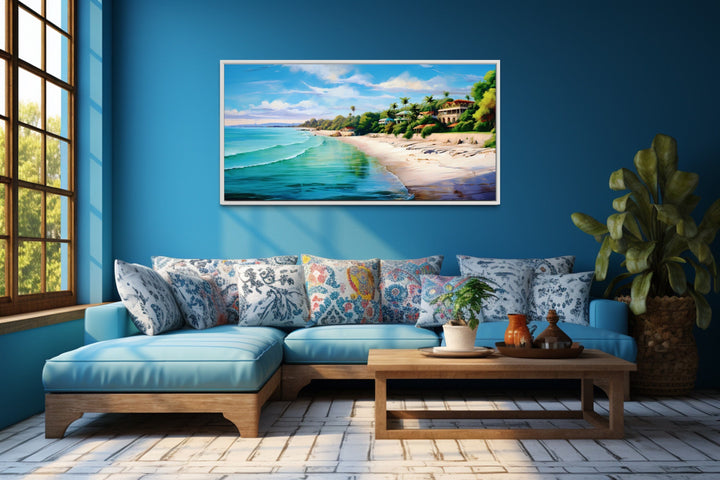 Colorful Jamaica Beach And Houses Framed Canvas Jamaican Wall Art