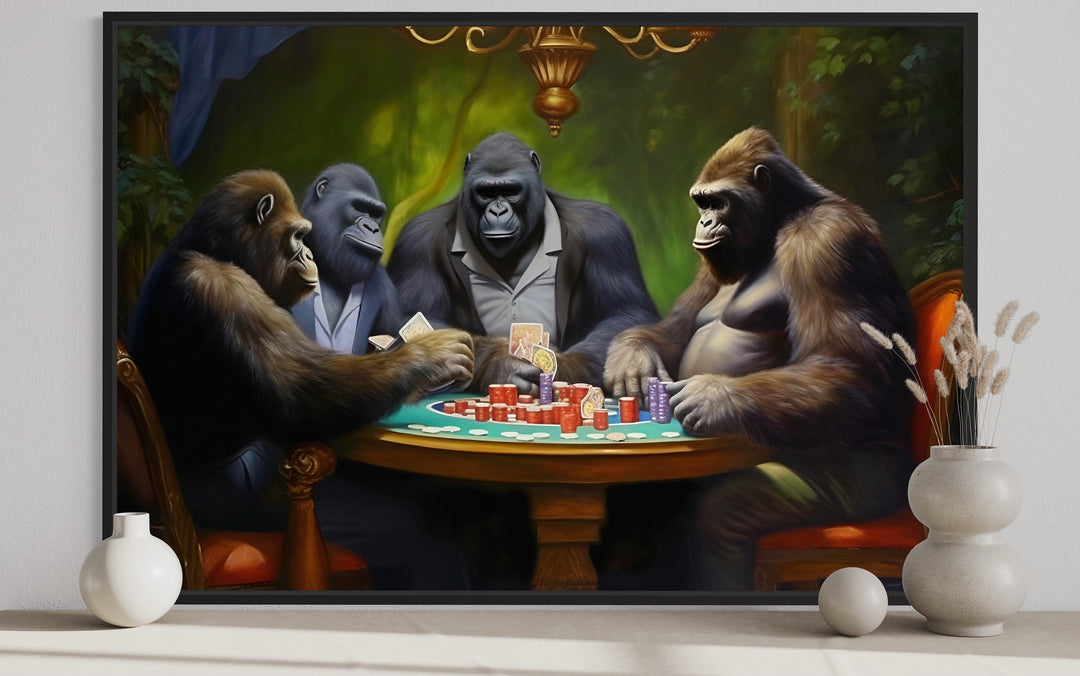 Gorillas Playing Poker Wall Art close up