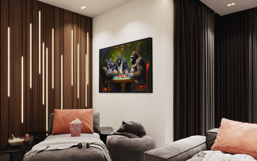 Gorillas Playing Poker Wall Art in game room