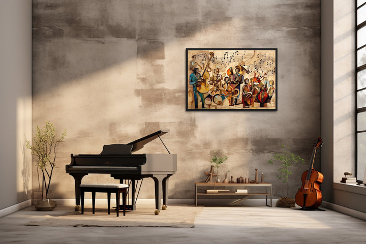 Abstract Jazz Orchestra Framed Canvas Wall Art in music room