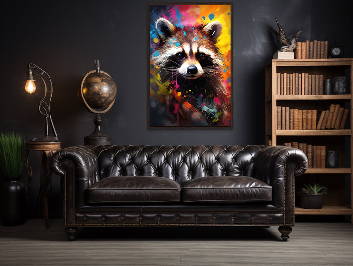 Raccoon Colorful Pop Art Graffiti Framed Canvas Wall Art