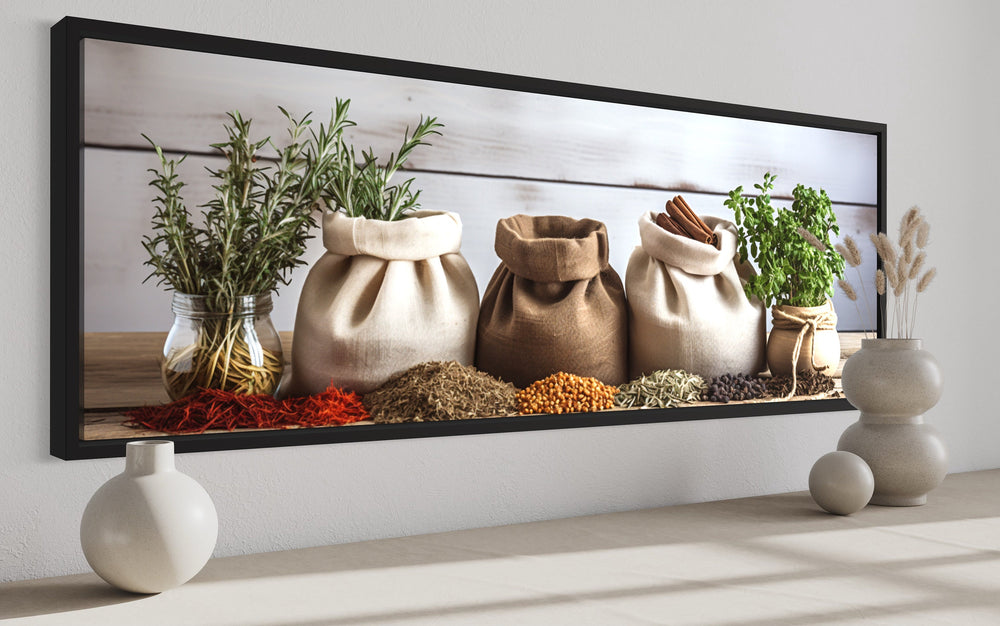 Spices And Herbs Long Horizontal Kitchen Wall Decor side view